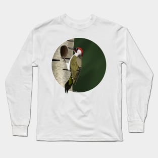 jz.birds Green Woodpecker Bird Animal Design Illustration Long Sleeve T-Shirt